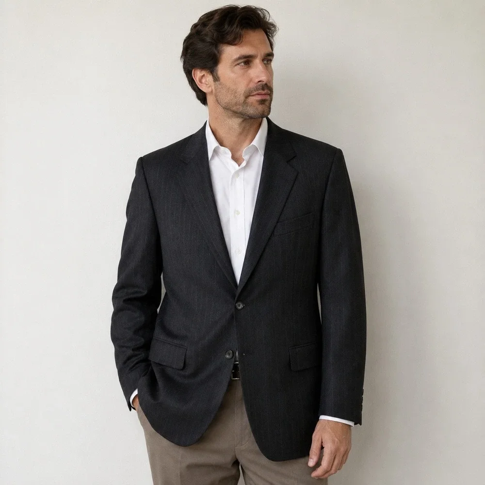 Hickey‎ Freeman Loro Piana Tasmanian Wool 120's Suit Jacket 48R Charcoal USA